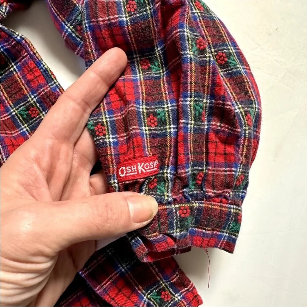 Vintage OshKosh Overalls with Red Plaid Details and matching Button Up Shirt set